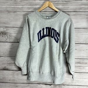 Vintage 90s Illinois Champion Reverse Weave Warmup Sweatshirt Sweater L